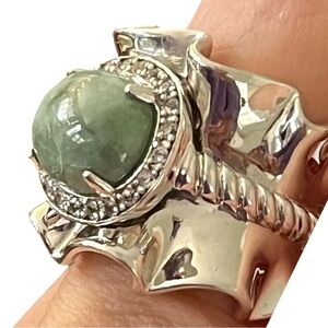 Michelle Albala Jade Cocktail Statement Ring Diamonds Sterling Silver Ruffle Lrg